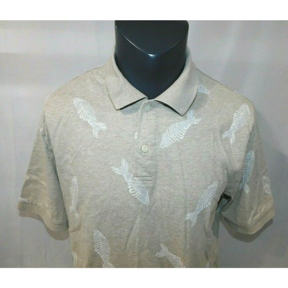 Chaps Mens L Light Brown Beige Fishbone Pattern Polo Shirt Short sleeve . - Picture 3 of 8